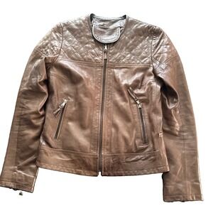 Vera Pelle Women's Italian Leather Jacket Vintage Brown Biker Jacket Size 42 VTG